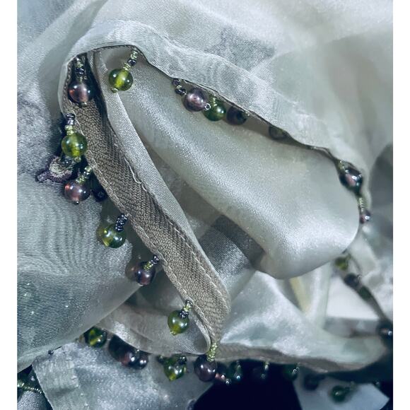 Lam Lee Sage Green Beaded and Embroidered Butterfly and Beaded Tassels 42 x 42” - Picture 9 of 11